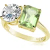 Suzy Levian Sterling Silver Two-stone Ring In Gold/green