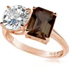 Suzy Levian Sterling Silver Two-stone Ring In Rose Gold/brown