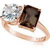 Suzy Levian Rose Gold Over Silver 5.00 Ct. Tw. Gemstone Toi Et Moi Ring In Rose Gold/brown