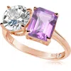 Suzy Levian Sterling Silver Two-stone Ring In Rose Gold/purple