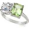 Suzy Levian Sterling Silver Two-stone Ring In Silver/green