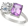 Suzy Levian Sterling Silver Two-stone Ring In Silver/purple