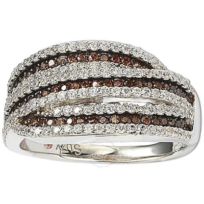 Suzy Levian Sterling Silver White And Brown Cubic Zirconia Intertwined Ring