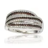 Suzy Levian Sterling Silver White And Chocolate Cubic Zirconia Intertwined Ring In Brown