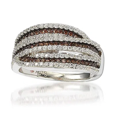 Suzy Levian Sterling Silver White And Chocolate Cubic Zirconia Intertwined Ring In Brown