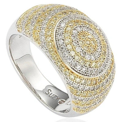 Suzy Levian Sterling Silver White & Yellow Circle Cubic Zirconia Ring