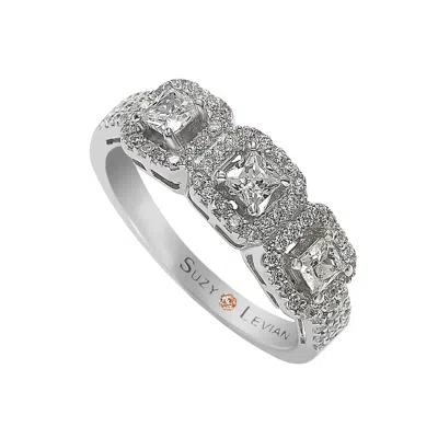SUZY LEVIAN STERLING SILVER WHITE CUBIC ZIRCONIA 3-STONE ASSCHER-CUT BAND