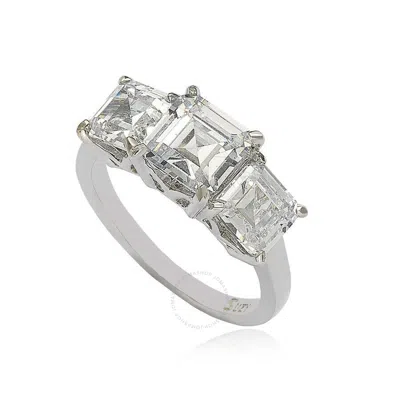 Suzy Levian Sterling Silver White Cubic Zirconia 3-stone Engagement Ring