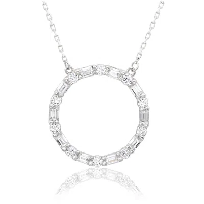 Suzy Levian Sterling Silver White Cubic Zirconia Alternating Circle Eternity Necklace In Metallic