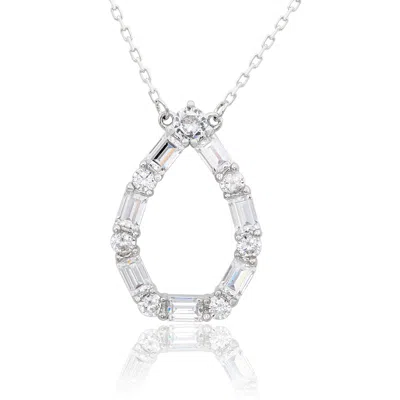 Suzy Levian Sterling Silver White Cubic Zirconia Alternating Pear Shape Necklace In Metallic