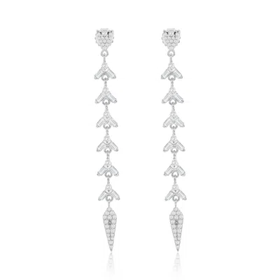 Suzy Levian Sterling Silver White Cubic Zirconia Baguette Pave Drop Dangle Earrings In Metallic