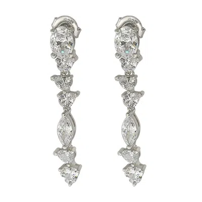 Suzy Levian Sterling Silver White Cubic Zirconia Cluster Dangle Earrings