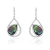 Suzy Levian Sterling Silver White Cubic Zirconia Double Teardrop Black Mother Of Pearl Dangle Earrings In Multi
