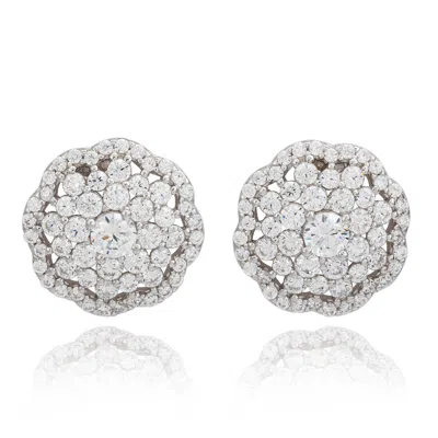 Suzy Levian Sterling Silver White Cubic Zirconia Flower Stud Earrings