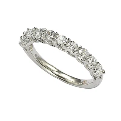 Suzy Levian Sterling Silver White Cubic Zirconia Half Band In Metallic
