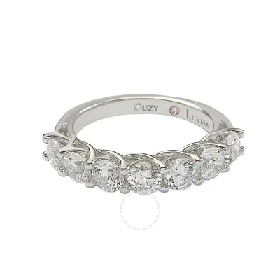 Suzy Levian Rose Sterling Silver White Cubic Zirconia Half Eternity Band Ring