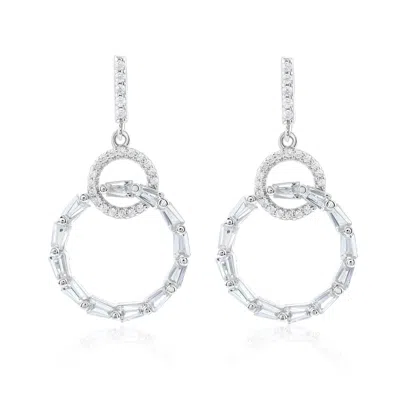 Suzy Levian Sterling Silver White Cubic Zirconia Interlocking Circle Drop Earrings In Metallic