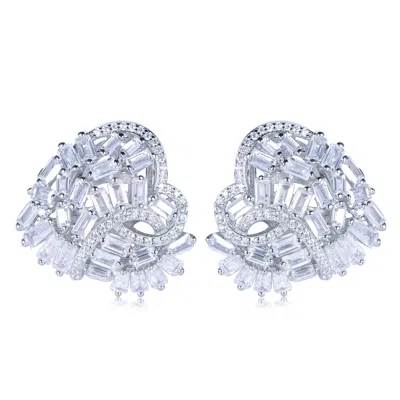 Suzy Levian Sterling Silver White Cubic Zirconia Large Heart Cluster Earrings In Metallic