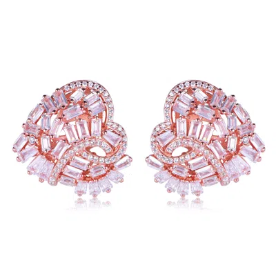 Suzy Levian Sterling Silver White Cubic Zirconia Large Heart Cluster Earrings In Pink