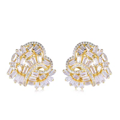 Suzy Levian Sterling Silver White Cubic Zirconia Large Heart Cluster Earrings In Gold