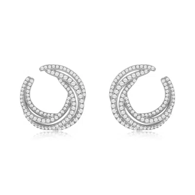 Suzy Levian Sterling Silver White Cubic Zirconia Open Circle Pave Earrings In Metallic