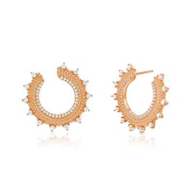 Suzy Levian Sterling Silver White Cubic Zirconia Open Sunburst Circle Earrings In Gold
