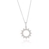 Suzy Levian Sterling Silver White Cubic Zirconia Pave Circle Sunburst Pendant In Silver