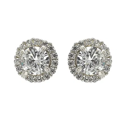 Suzy Levian Sterling Silver White Cubic Zirconia Round-cut Halo Stud Earrings