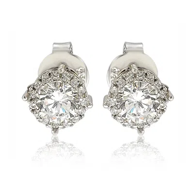 Suzy Levian Sterling Silver White Cubic Zirconia Round Stud Earrings In Metallic