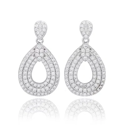 Suzy Levian Sterling Silver White Cubic Zirconia Teardrop Dangle Earrings In Metallic