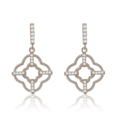 Suzy Levian Sterling Silver White Cubic Zirconia Trellis Filigree Drop Dangle Earrings In Metallic