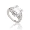 Suzy Levian Sterling Silver White Emerald Cut Cubic Zirconia Pave Engagement Ring In Metallic