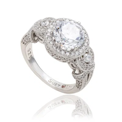 SUZY LEVIAN STERLING SILVER WHITE ROUND CUBIC ZIRCONIA PAVE ENGAGEMENT RING