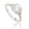 Suzy Levian Sterling Silver White Round Cut Cubic Zirconia Halo Ring
