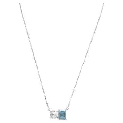 Pre-owned Suzy Levian Sterling Silver White Topaz & Blue Topaz Two Stone Necklace