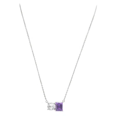Pre-owned Suzy Levian Sterling Silver White Topaz & Purple Amethyst Two Stone Necklace