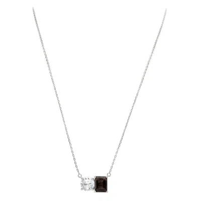 Pre-owned Suzy Levian Sterling Silver White Topaz & Smoky Quartz Two Stone Necklace