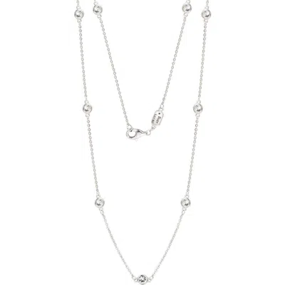 Suzy Levian Sterling Silver White Topaz Station Necklace In Metallic