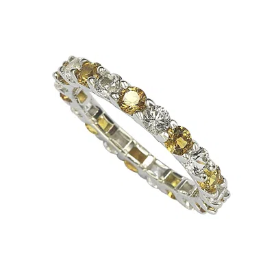 Suzy Levian Sterling Silver Yellow & White Sapphire & Diamond Accent Eternity Ring In Gold