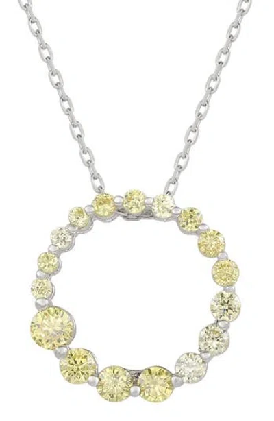 Suzy Levian Sterling Silver Yellow Cz Journey Pendant Necklace In Silver/yellow