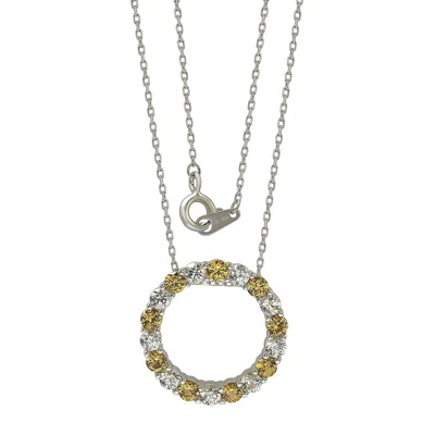 Suzy Levian Sterling Silver Yellow Sapphire & Diamond Accent Alternating Circle Eternity Necklace In Gold