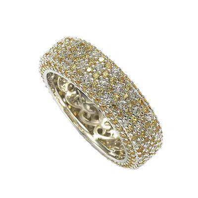 Suzy Levian Sterling Silver Yellow Sapphire And Diamond Accent Eternity Pave Ring