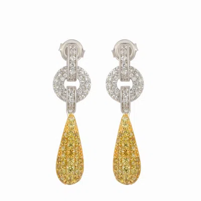 Suzy Levian Sterling Silver Yellow Sapphire And Diamond Accent Tear Drop Dangle Earrings