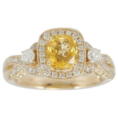 Pre-owned Suzy Levian Suzy Lev 14 Karat Yellow Gold Cushion-cut Yellow Sapphire And Diamond Ring