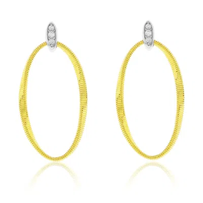 Suzy Levian The Golden Helix Yellow Sterling Silver & White Cubic Zirconia Oval Drop Earrings