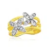 Suzy Levian The Golden Helix Yellow Sterling Silver White Cubic Zirconia Coil Three Row Double Flower Ring In Gold