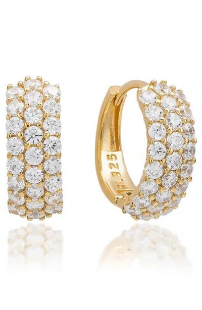 Suzy Levian Three Row Pavé Huggie Hoop Earrings In Red