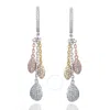 Suzy Levian Tri-tone Sterling Silver White Cz Dangle Earrings In White