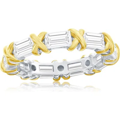 Suzy Levian Two-tone Baguette Cubic Zirconia X Eternity Band Ring