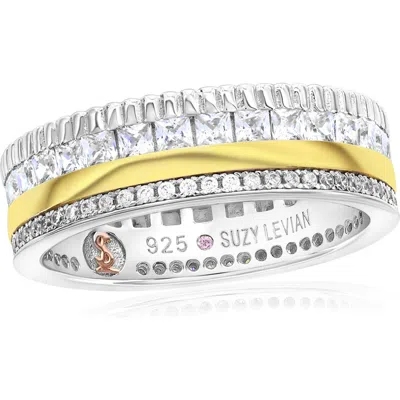 Suzy Levian Two-tone Cubic Zirconia Eternity Band Ring